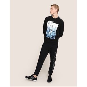 Armani Exchange Men’s Blue NYC Photoblock Long Sleeve Crewneck Sweatshirt